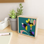 abstract whimsical flower on teal Mini Art Print Gallery Image 2