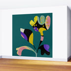 abstract whimsical flower on teal Wall Mural Gallery Image 2