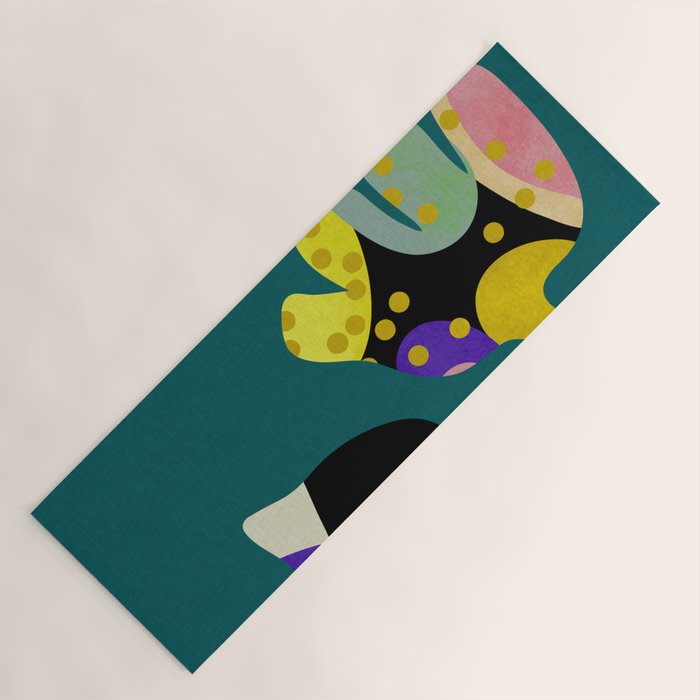 abstract whimsical flower on teal Yoga Mat Gallery Image 1