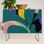 abstract whimsical flower on teal Credenza Gallery Image 1