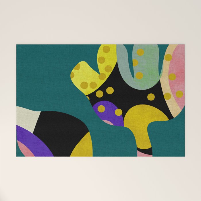 abstract whimsical flower on teal Welcome Mat Gallery Image 1