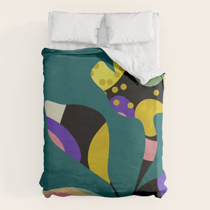 abstract whimsical flower on teal Duvet Cover Gallery Image 6