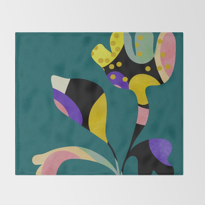 abstract whimsical flower on teal Throw Blanket Gallery Image 2