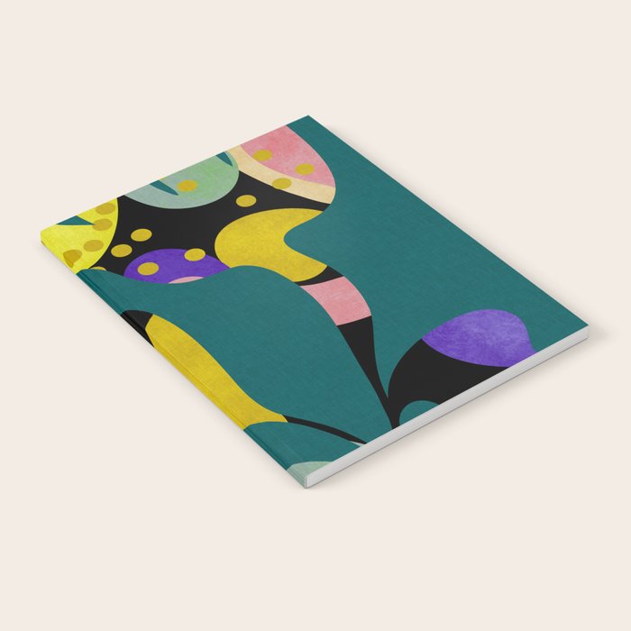 abstract whimsical flower on teal Notebook Gallery Image 2