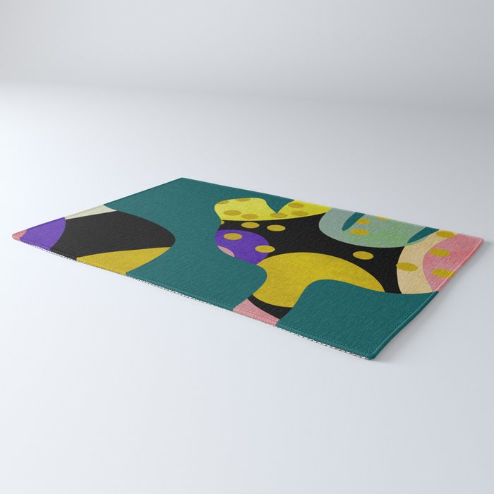 abstract whimsical flower on teal Rug Gallery Image 3
