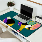 abstract whimsical flower on teal Desk Mat Gallery Image 2