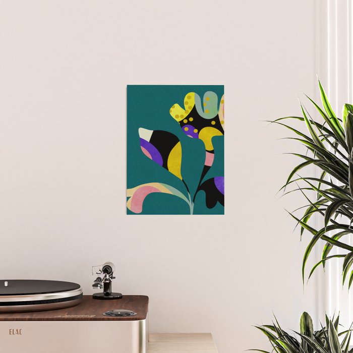 abstract whimsical flower on teal Poster Gallery Image 2