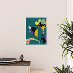 abstract whimsical flower on teal Poster Gallery Image 2