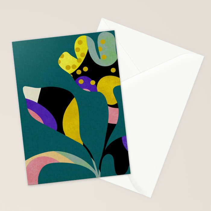 abstract whimsical flower on teal Stationery Card Gallery Image 2