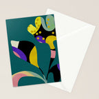 abstract whimsical flower on teal Stationery Card Gallery Image 2