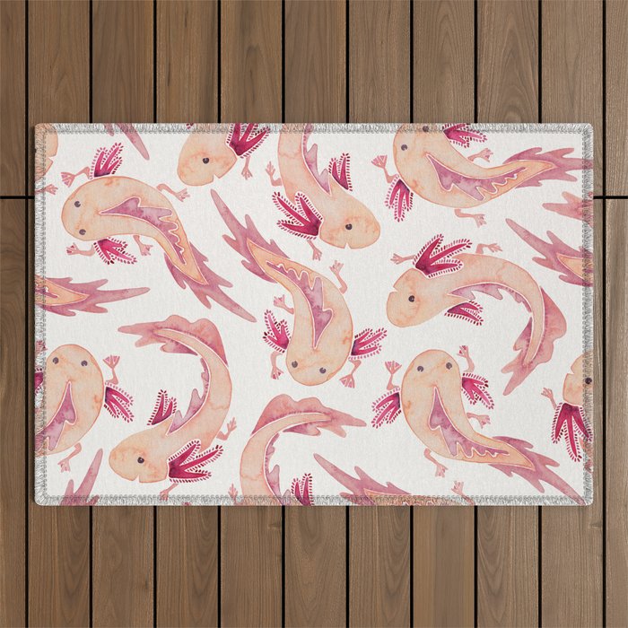 Mexican Axolotls Watercolor Outdoor Rug Gallery Image 1