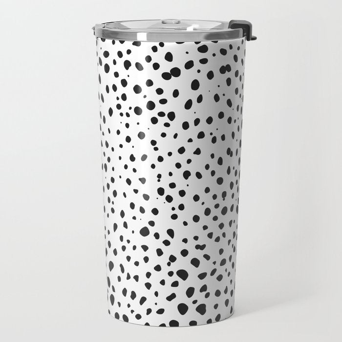 Dalmatian Spots - Black and White Polka Dots Travel Mug Gallery Image 2