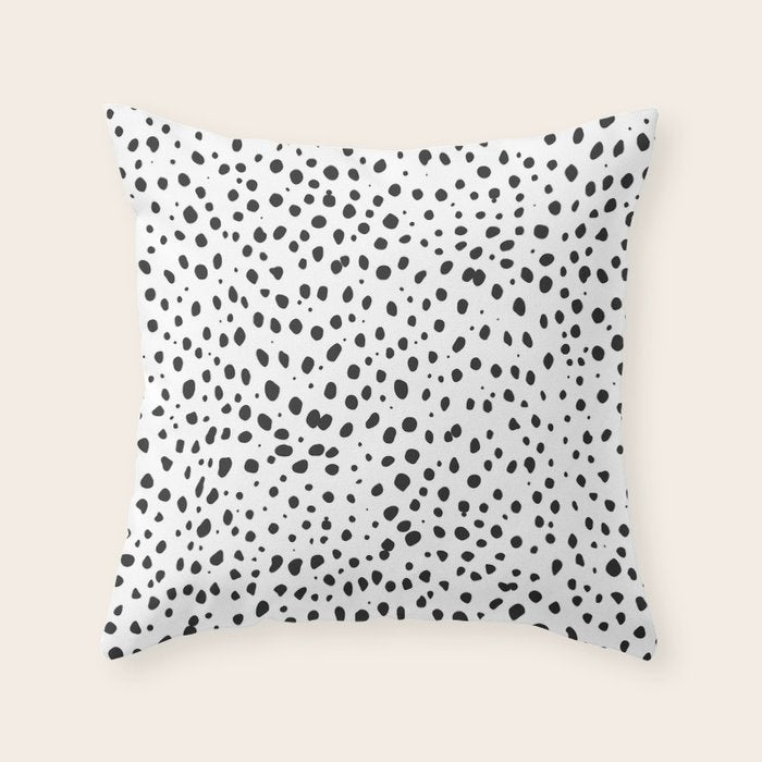 Dalmatian Spots - Black and White Polka Dots Throw Pillow Gallery Image 1