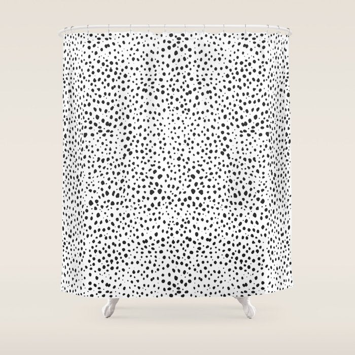 Dalmatian Spots - Black and White Polka Dots Shower Curtain Gallery Image 1