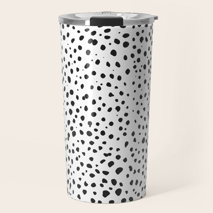 Dalmatian Spots - Black and White Polka Dots Travel Mug Gallery Image 1
