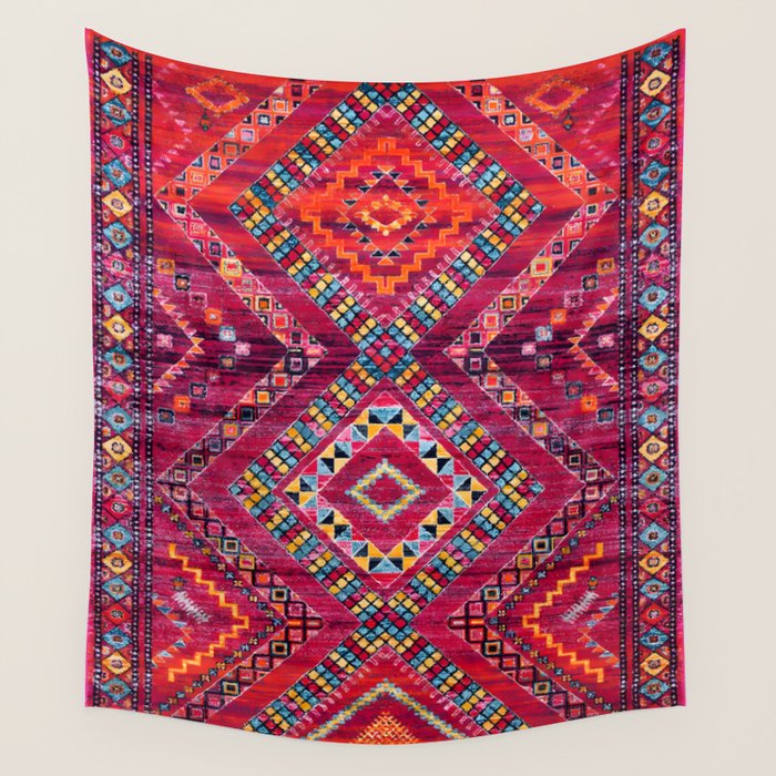 Rose Oasis: Vintage Bohemian Geometric Heritage Wall Tapestry Gallery Image 4