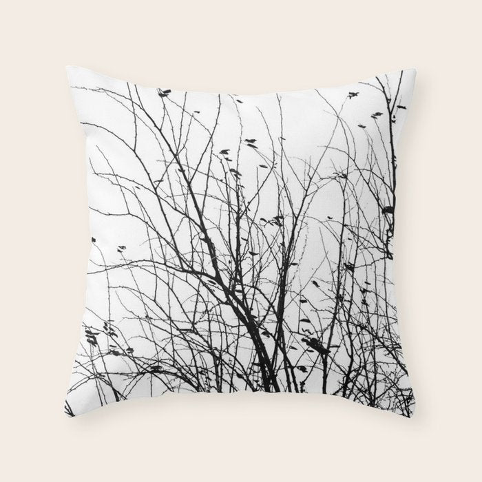 Black white tree branch bird nature pattern Throw Pillow Gallery Image 6