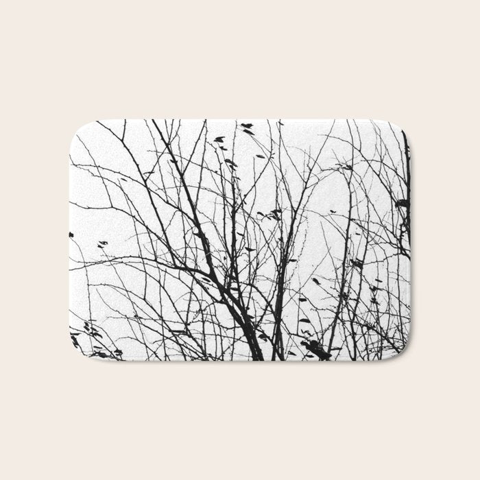 Black white tree branch bird nature pattern Bath Mat Gallery Image 1