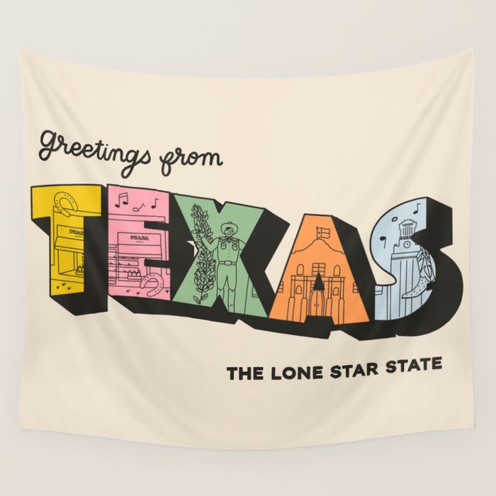 Greetings From Texas - Beige Wall Tapestry Gallery Image 1