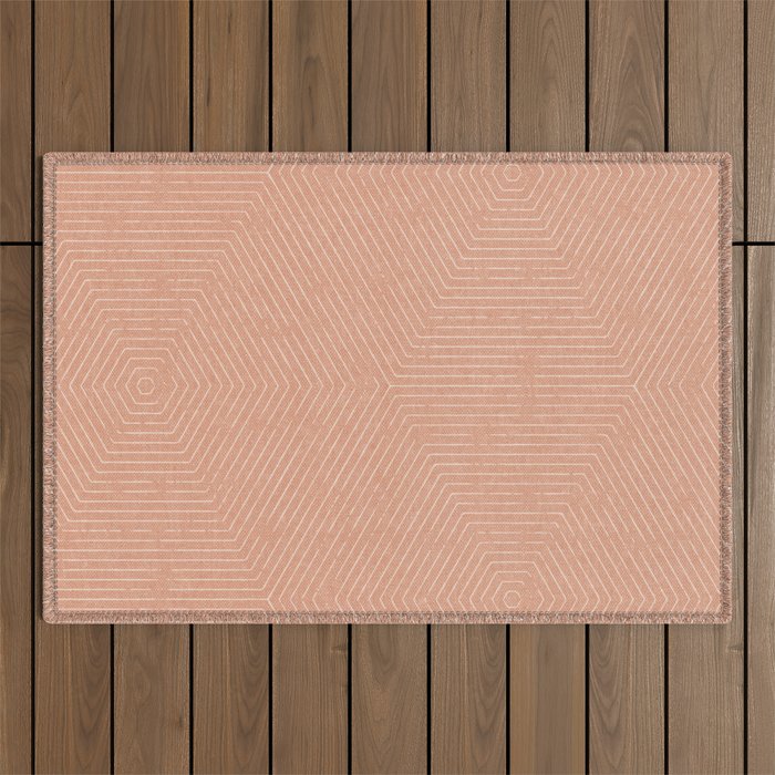 boho hexagon stripes - peach Outdoor Rug Gallery Image 1