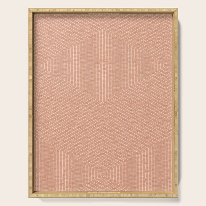 boho hexagon stripes - peach Serving Tray Gallery Image 1