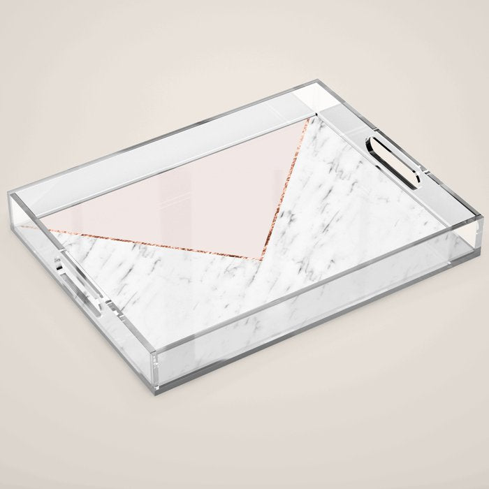 Peony blush geometric marble Acrylic Tray Gallery Image 1