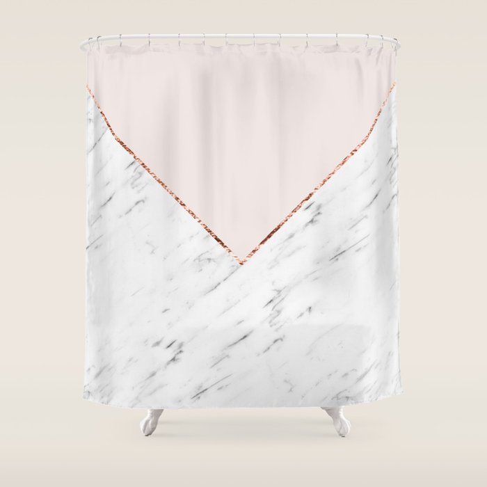 Peony blush geometric marble Shower Curtain Gallery Image 1