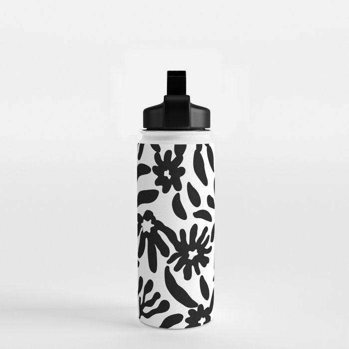 Black and white flower nature pattern Water Bottle Gallery Image 2
