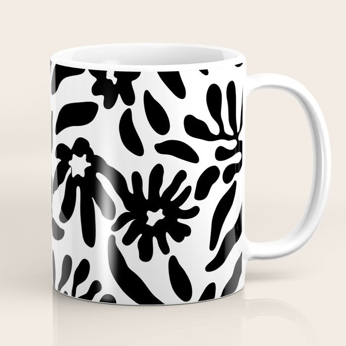 Black and white flower nature pattern Coffee Mug Gallery Image 1