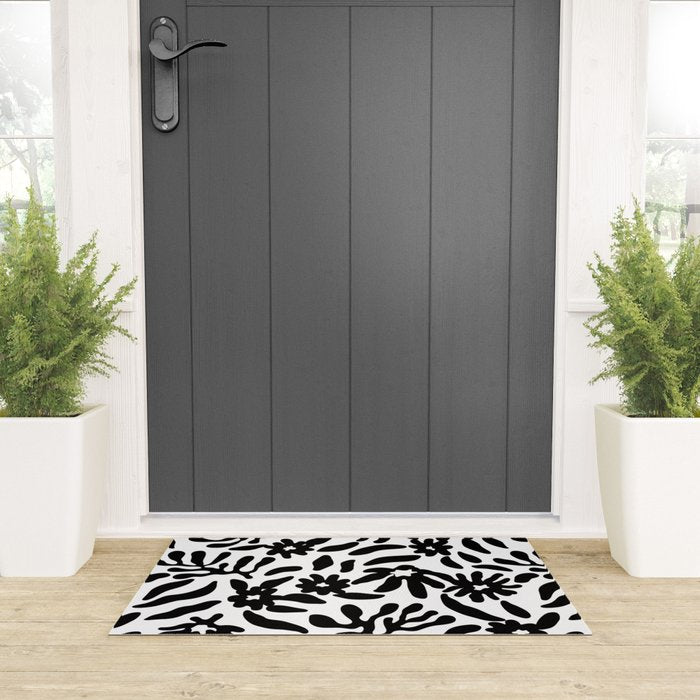 Black and white flower nature pattern Welcome Mat Gallery Image 3