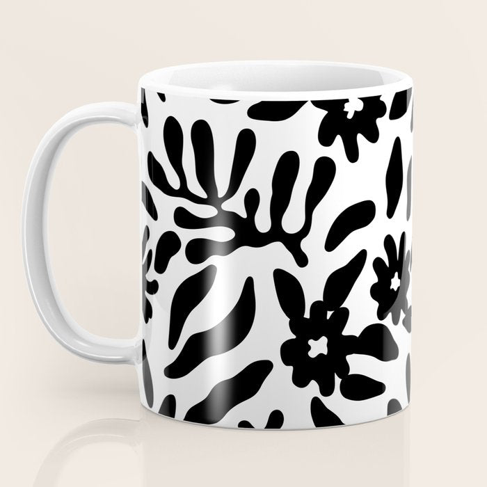 Black and white flower nature pattern Coffee Mug Gallery Image 3