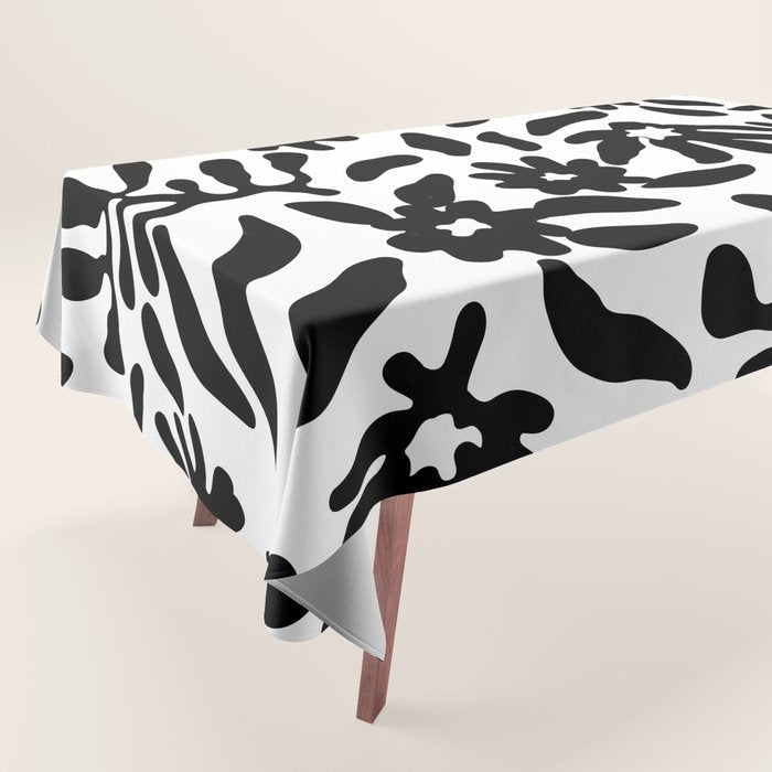 Black and white flower nature pattern Tablecloth Gallery Image 1