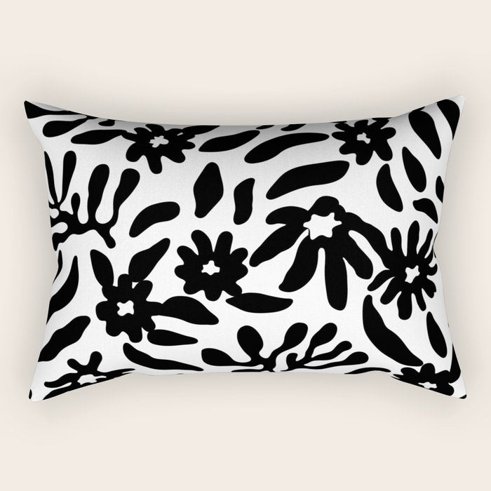 Black and white flower nature pattern Rectangular Pillow Gallery Image 2