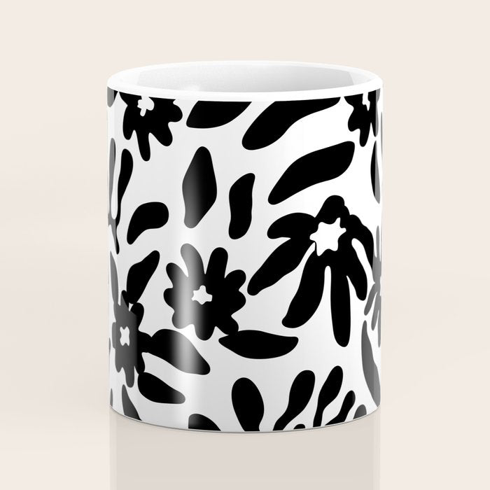 Black and white flower nature pattern Coffee Mug Gallery Image 4