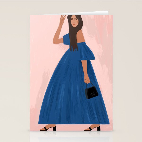 illustration of an elegant girl in a blue dress Stationery Card Gallery Image 2