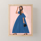 illustration of an elegant girl in a blue dress Mini Art Print Gallery Image 1