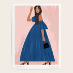 illustration of an elegant girl in a blue dress Poster Gallery Image 4