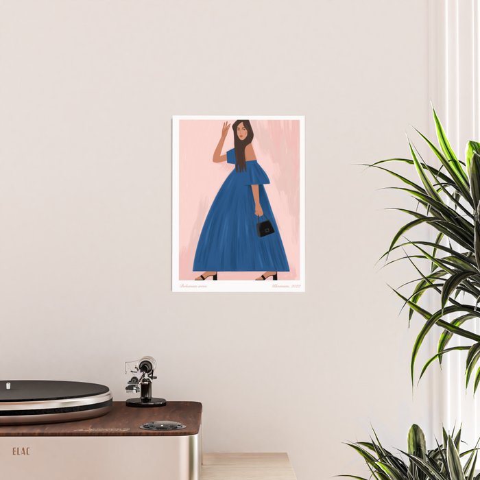 illustration of an elegant girl in a blue dress Poster Gallery Image 2