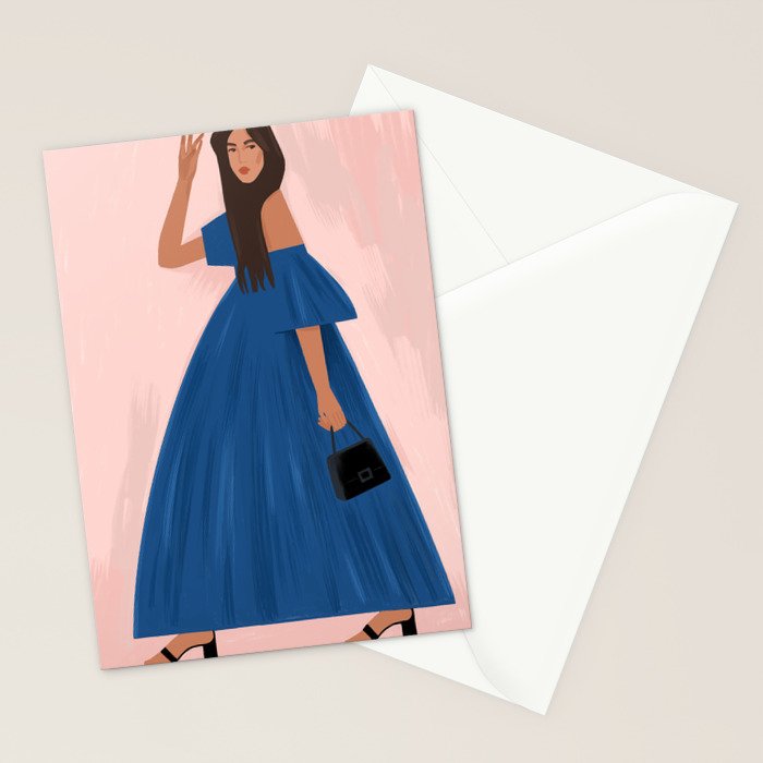 illustration of an elegant girl in a blue dress Stationery Card Gallery Image 2
