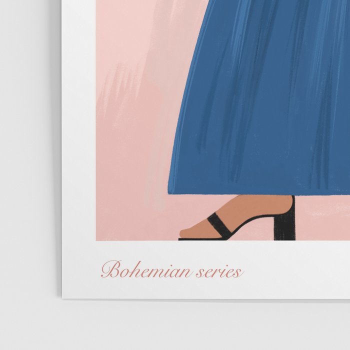 illustration of an elegant girl in a blue dress Poster Gallery Image 3