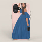 illustration of an elegant girl in a blue dress iPhone Case Gallery Image 1
