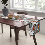 Geo spring animal party // green grey linen texture background brown aqua mint orange and neon red details Table Runner Gallery Image 2