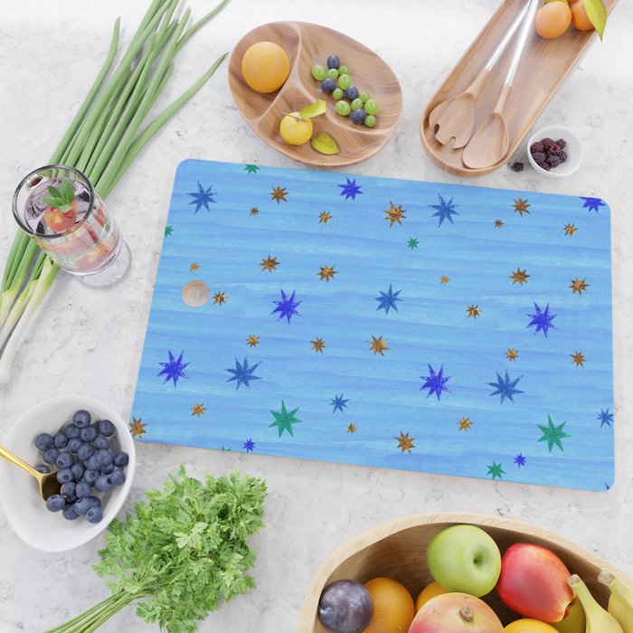 Celestial Star Twinkle in Blue Watercolor Cutting Board Gallery Image 2