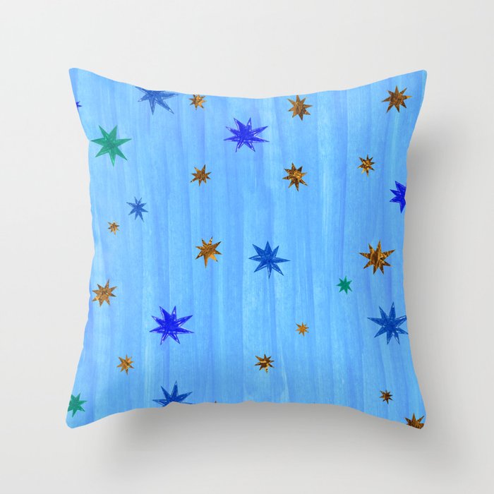 Celestial Star Twinkle in Blue Watercolor Throw Pillow Gallery Image 6