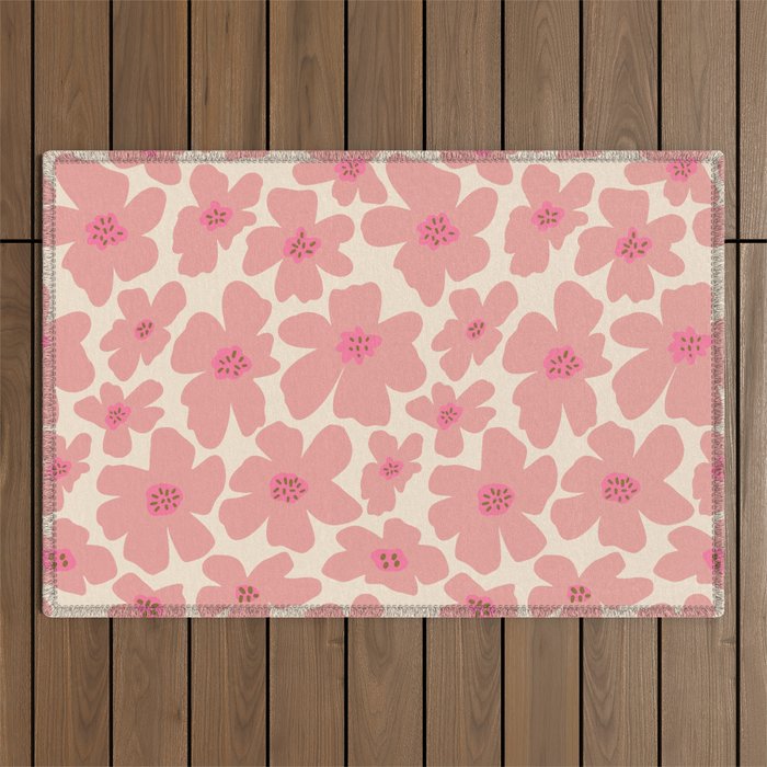 Retro Daisy - Pink and Cream Outdoor Rug Gallery Image 1