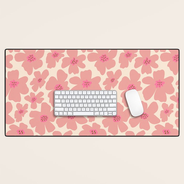 Retro Daisy - Pink and Cream Desk Mat Gallery Image 1