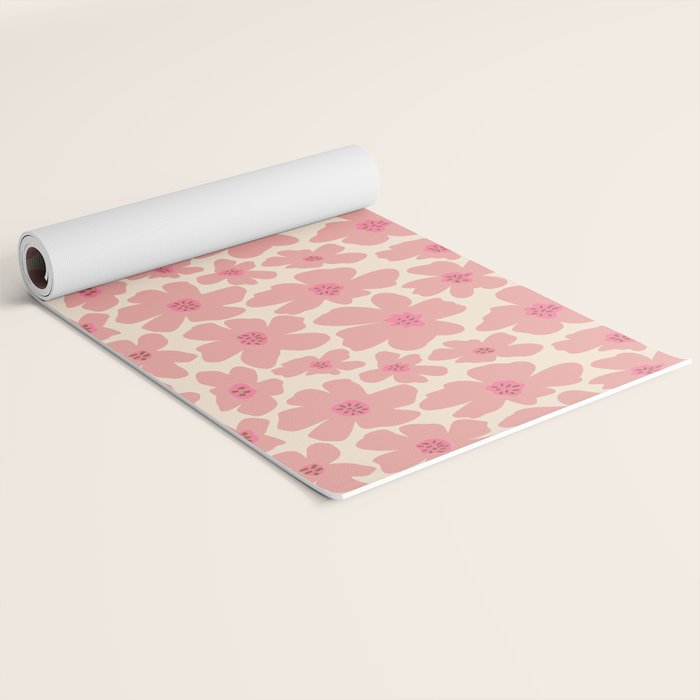 Retro Daisy - Pink and Cream Yoga Mat Gallery Image 2