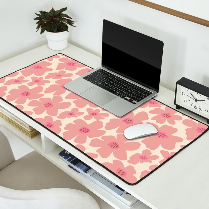 Retro Daisy - Pink and Cream Desk Mat Gallery Image 2