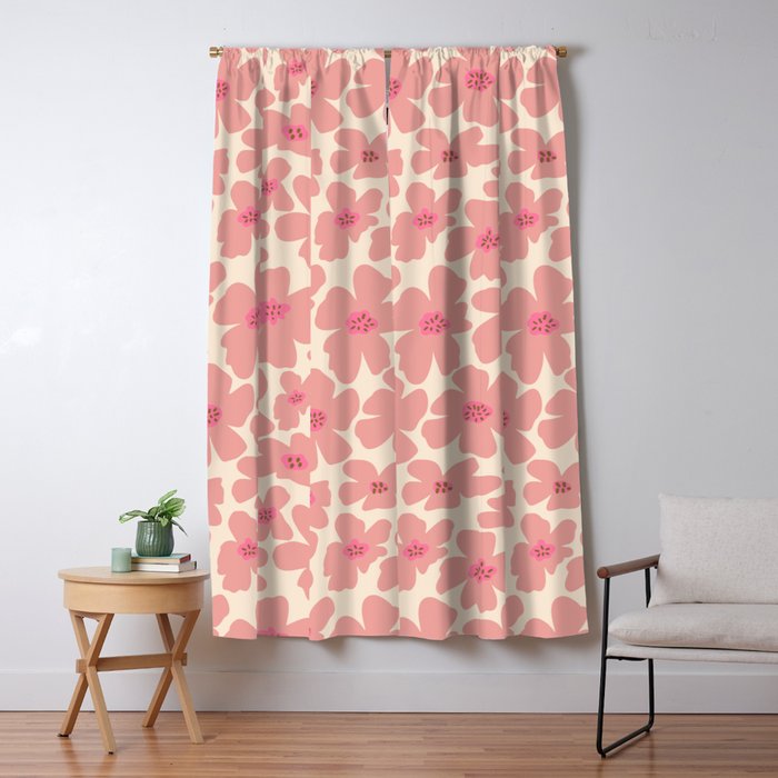 Retro Daisy - Pink and Cream Window Curtain Gallery Image 1