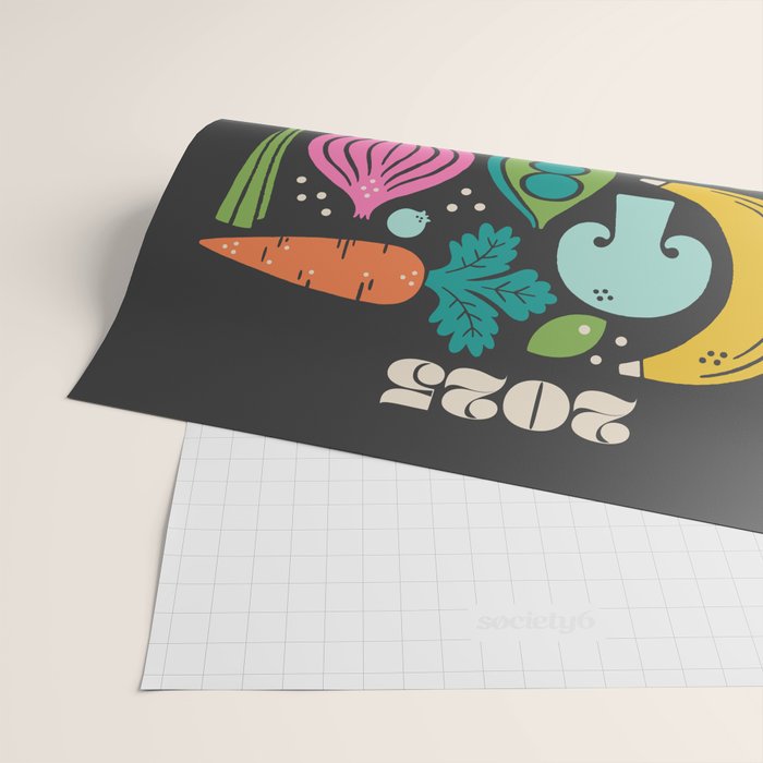 Fruit and Veggies 2025 Calendar - Muli-color on black Wrapping Paper Gallery Image 2